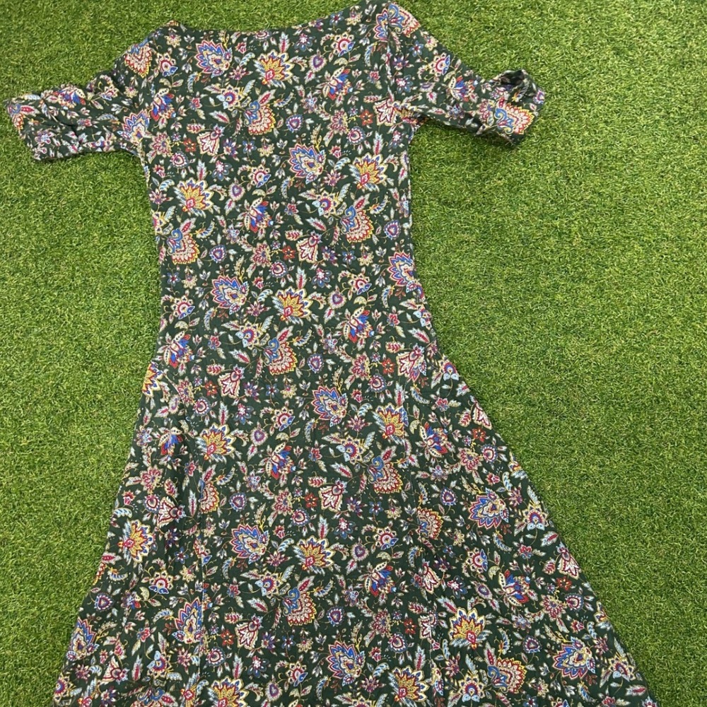 Lauren Ralph Lauren Petite Green Paisley Floral Midi‎ Dress Short Sleeve A-Line